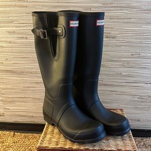 Hunter Tall Black Rubber Adjustable Rain Snow Boots Mens 8 Womens 9.5